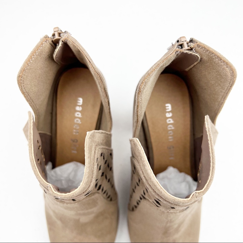 Madden girl bright taupe suede peep toe cut out booties size 7 - Picture 5 of 10